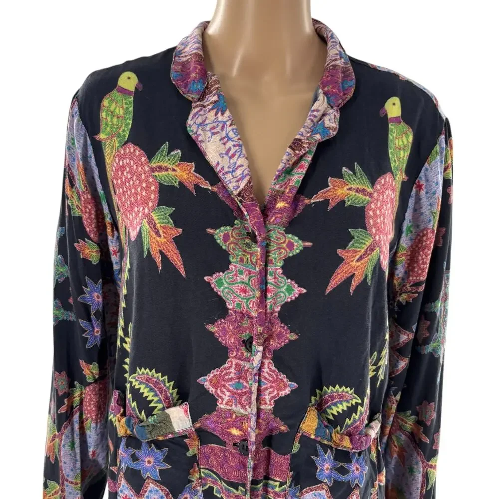 Cleobella Onyx Tropical Button Down Long Sleeve Pajama Top
